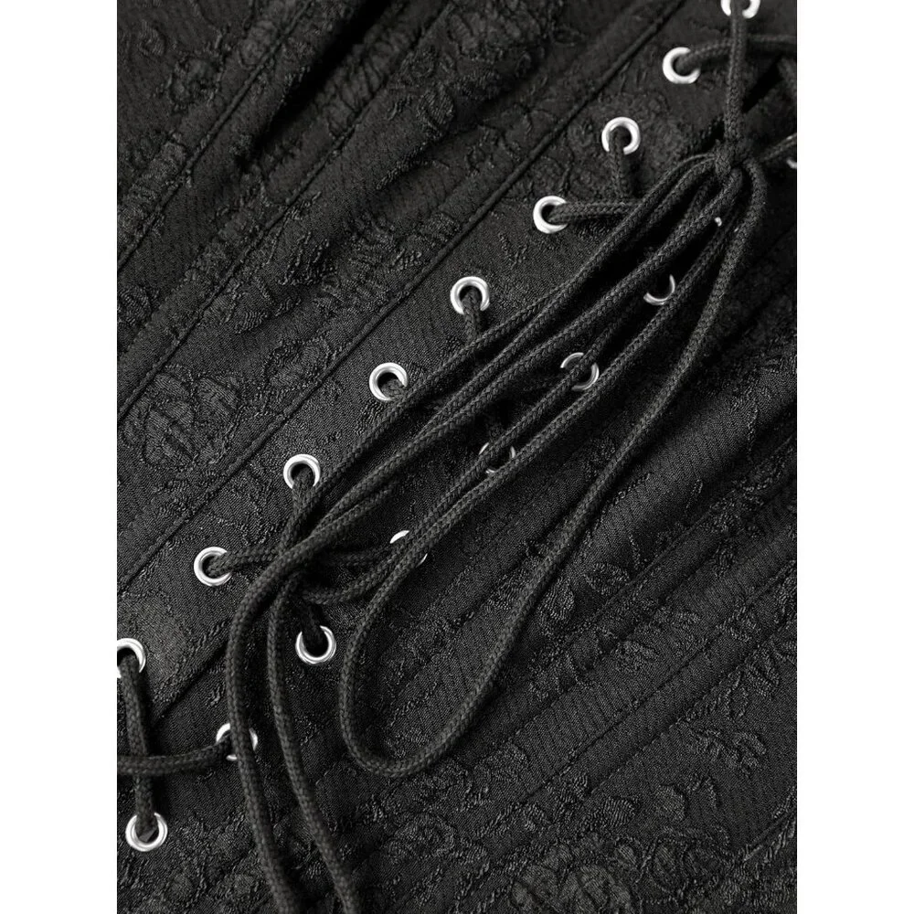 Women Lace Up Corset Top Overbust Strapless Crop Halloween Party Fashion - Picture 5 of 7